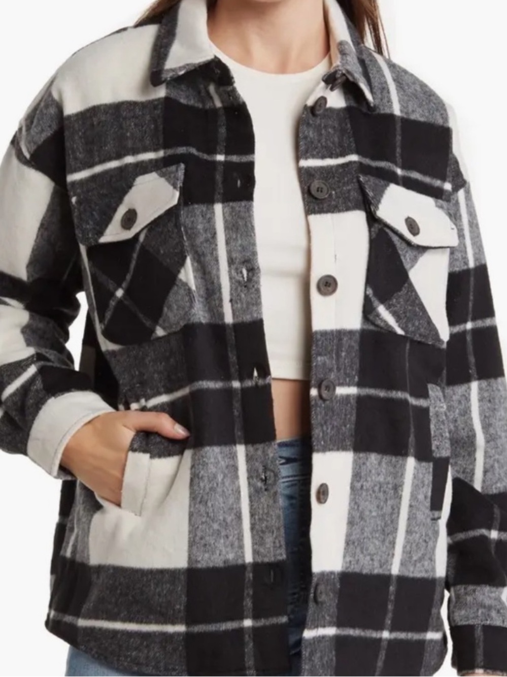 Thread & Supply - Nordstrom Black and White Plaid Shirt Jacket XL